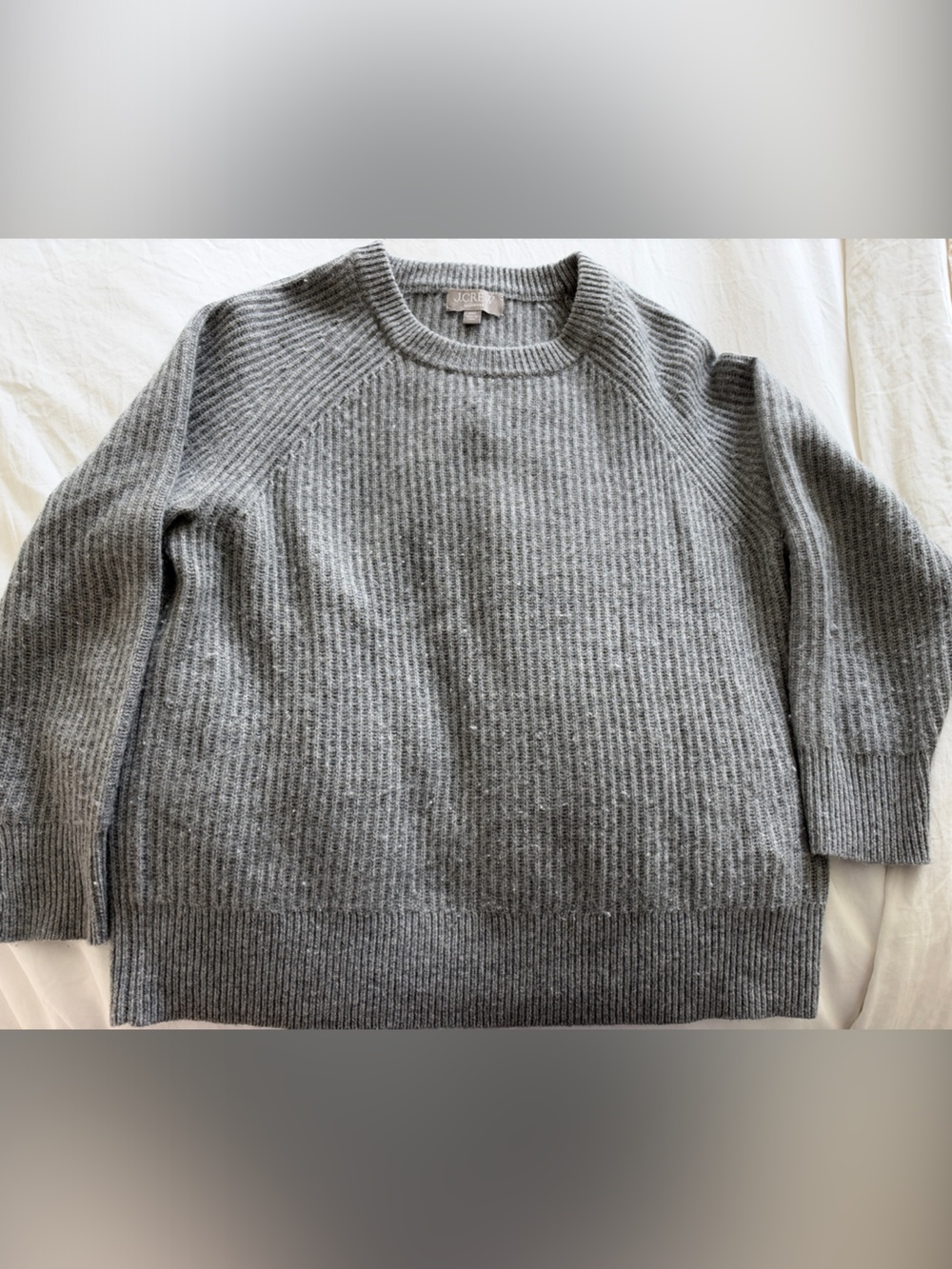 J. Crew Women's 100% Cashmere Grey Ribbed Crewneck Sweater